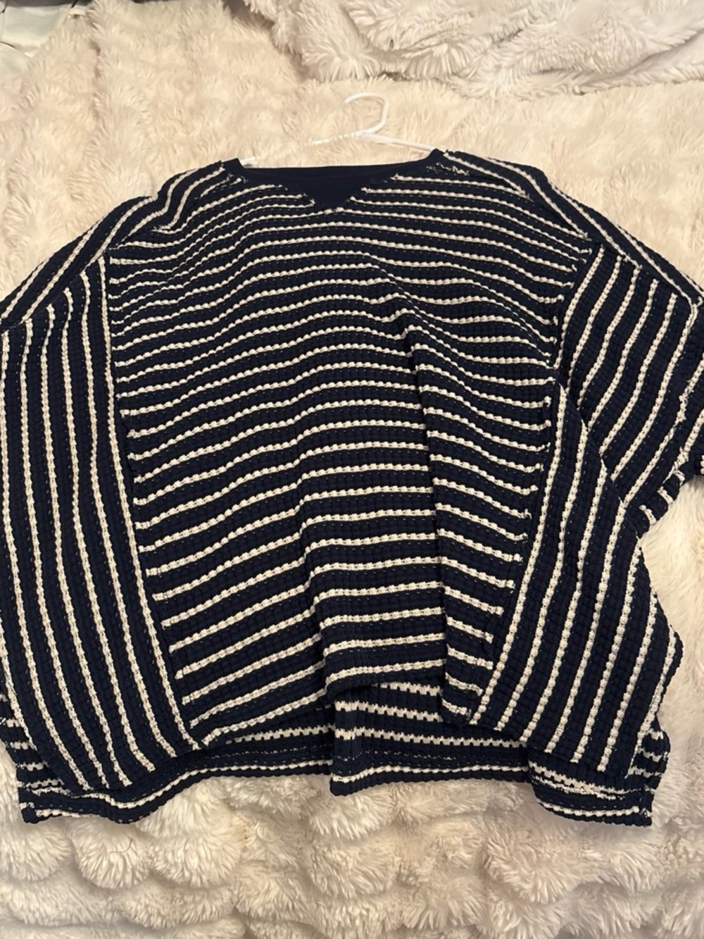 American Eagle Outfitters Navy and White Striped Crewneck Sweater